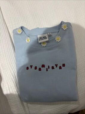 Little Miss Light Blue Daisy Neckline Pullover Sweatshirt